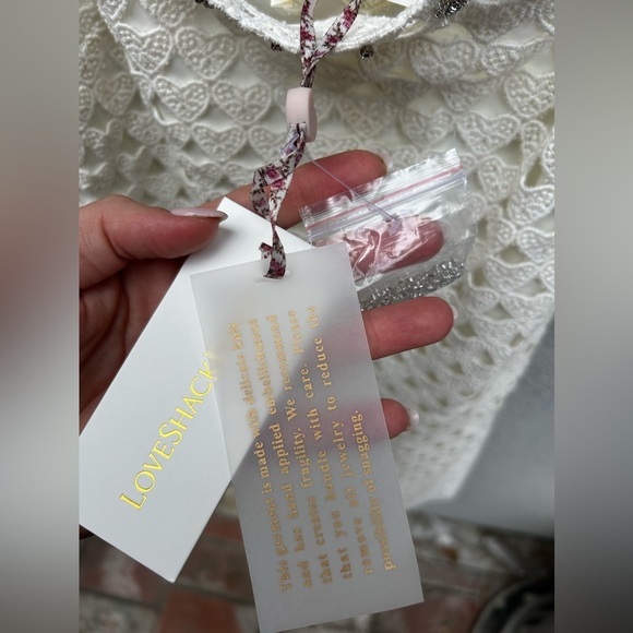 LoveShackFancy Camara Rhinestone Cotton Lace Mini Dress in Optic White NEW - Picture 11 of 16